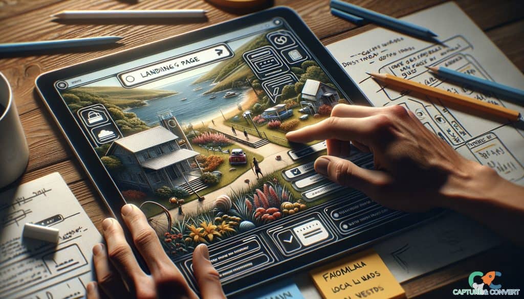 designer crafting localized landing page on tablet