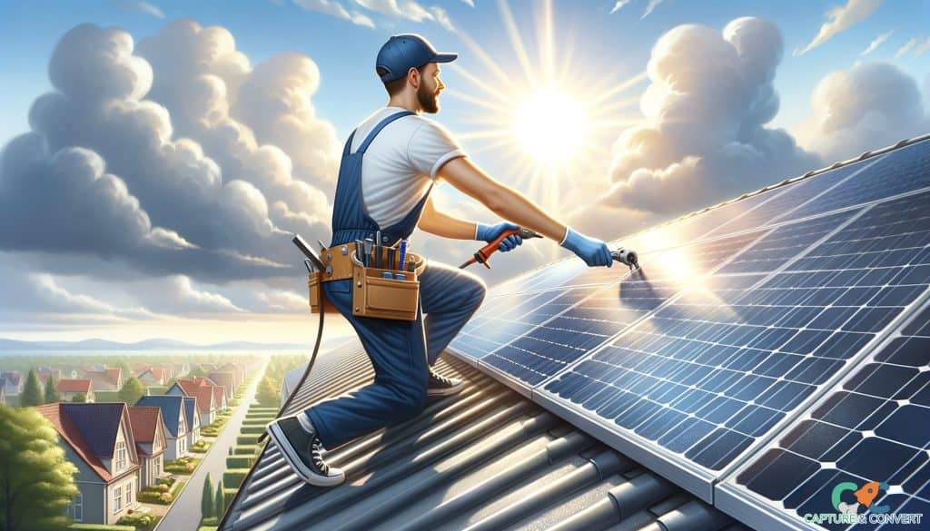 home service professional installing solar panels