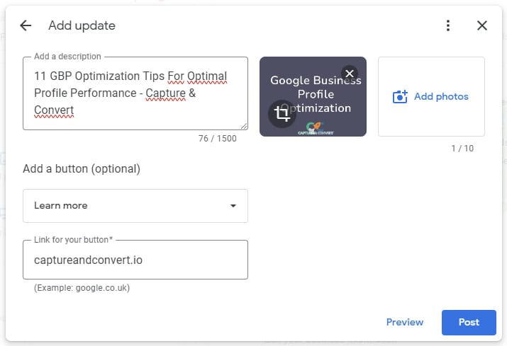 posting update on google business profile