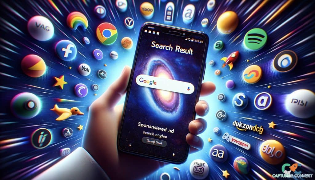 smartphone displaying sponsored search result