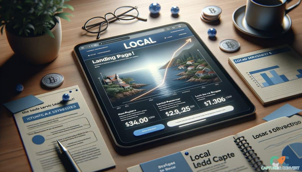 tablet showing local landing page with rising roi chart